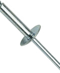 Heavy Duty Workhorse Large Flange Pop Rivets 1/4 X 3/4 Inch Zinc Coated Steel with a large flange for secure fastening.