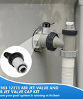Air Jet Valve And Cap Replacement Kit For Above Ground Pools installed on a pool inlet, showing valve and cap details.
