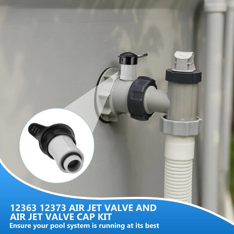 Air Jet Valve And Cap Replacement Kit For Above Ground Pools installed on a pool inlet, showing valve and cap details.