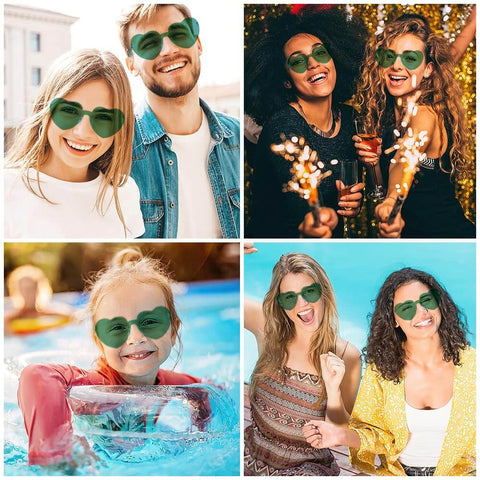 Heart Shaped Neon Green Sunglasses For Women And Men Unisex Rimless Glasses Lightweight All Day Comfort And Fun Party Accessory For St Patrick Day Decor Spirit Week And Festivals