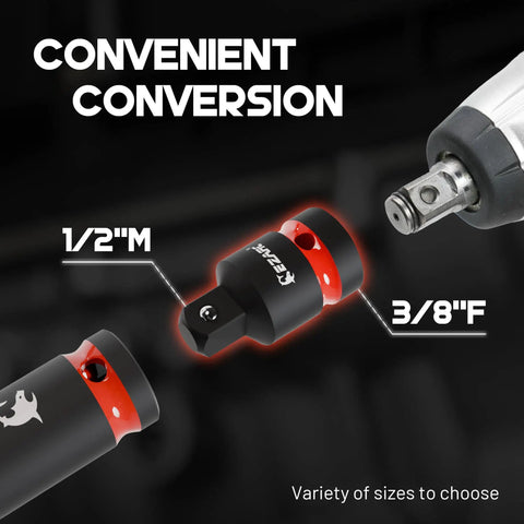 1/2 inch male to 3/8 inch female adapter from Heavy Duty Impact Socket Adapter Set With Universal Swivel Joints, CR-MO and CR-V hardware.