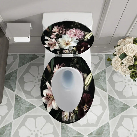 Toilet Seat Elongated Resin for Bathroom with floral design, 14.5" x 18.5" fitting most standard toilets.