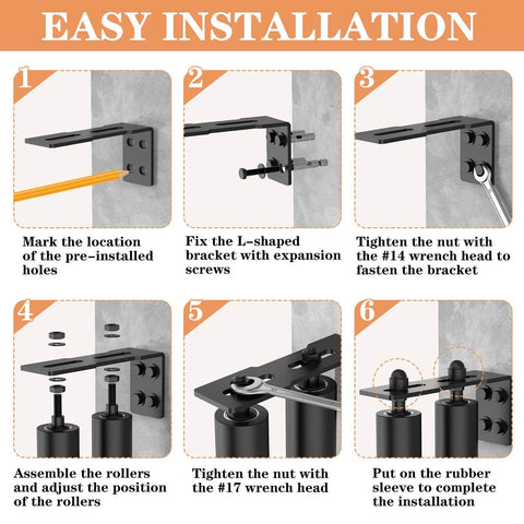 Step-by-step installation guide for Beefy Sliding Gate Roller Guide Kit With Heavy Duty Steel L Bracket And Adjustable 3 Inch Nylon Wheel Support