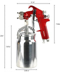 Top Shelf Siphon Feed Spray Gun With Stainless Steel Nozzles And Needles, One Liter Paint Cup, showcasing a sleek red and silver design.