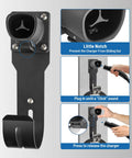 Tesla Charger Holder Wall Mount Dock And J Hook for Model 3 Y X S, black steel, holding EV cable, details of safety notch
