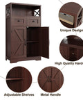 Sturdy Dark Brown Standing Go To Storage Cabinet With Drawers And Shelves For Kitchen Pantry And Home Bar Floor Hutch Cupboard Features