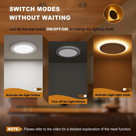 VOLISUN 8 Pack 6 Inch 5CCT Recessed Light with Night Light showing mode selection for light fixture options.