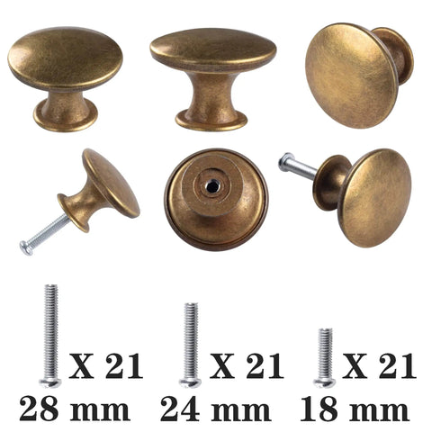 Brass Round Antique Style Cabinet Knobs Set For Kitchen Cupboard Doors And Drawers Includes Screws No Fuss Easy Install