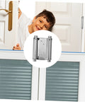 Heavy Duty Double Action Spring Hinge 2Pack Stainless Steel Cafe Saloon Door Hardware Rust Proof Silver Finish displayed with a smiling child.