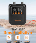 Rechargeable Electric Paddle Board Pump With 20 PSI 13500mAh USB C Battery Portable SUP Air Pump on wooden surface