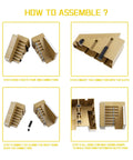 Assembly instructions for Finger Skate Park Kit Bigger Ramp Set With Five Parts showing steps to connect ramps and connectors.