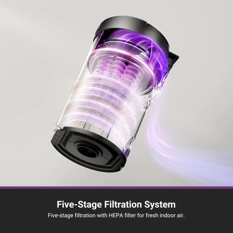 Five-stage filtration system for robot vacuum and mop combo with HEPA filter for fresh indoor air, showcasing filter design.