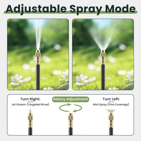 Adjustable spray modes of 100FT Automatic Drip Irrigation Kit with copper nozzles for yards and greenhouses.