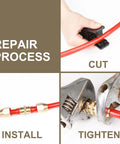 Repair process with Four Piece Solid Brass Reusable Fittings For One Quarter Inch ID PU Hose, Air Hose Splicer End Repair Kit