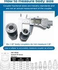 Two flat-face high-flow skid-steer hydraulic quick-connect couplers with dust caps; 3/4 in body x 1 in SAE.