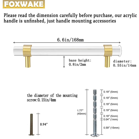 Adjustable Acrylic And Brass Cabinet Pulls With Center To Center Range 0 To 6 Point 2 Inches Four Piece Set sizing guide