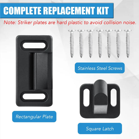 All Metal RV Screen Door Latch Right Hand Upgrade Kit with zinc alloy handle, includes rectangular plate, square latch, and screws.