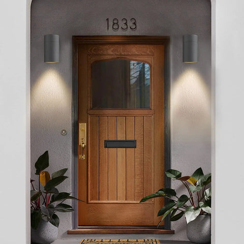 Outdoor Wall Sconce Light Set Weatherproof Cylinder Exterior Lighting For Porch Garage Patio Entryway IP65 Die Casting Aluminum Two Pack