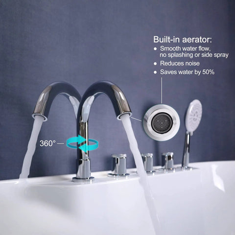 Installed 5 Hole Deck Mount Tub Faucet Chrome With Hand Shower Brass Roman Tub Filler Set 3 Handle High Flow Bathtub Faucet With Sprayer