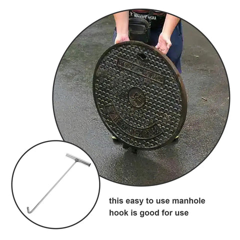 Using Heavy Duty Manhole Cover Hook With T Shaped Handle 15 Inch Pull Tool For Lifting Sewer Covers And Rolling Doors outdoors