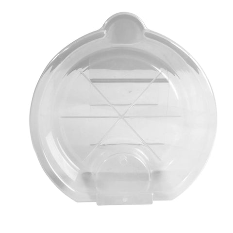 Top view of Clear Oil Drain Pan With Built In Level Scale For Easy Volume Tracking 4.5 Liter Capacity, transparent material visible.