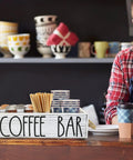 Rustic Wood Coffee Bar Organizer For Countertop With K Cup Holder And Pod Storage on kitchen counter