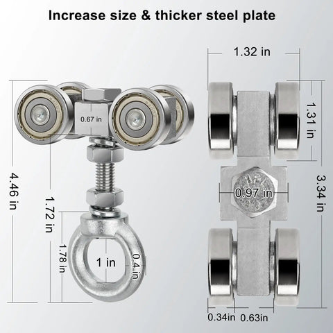 Four Wheel Hoist Trolley For Unistrut 1-5/8 Inch Or Taller Channel With M10 Bolt And Lifting Eye Nuts with dimensions