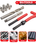 5/16-18 Inch Thread Repair Kit with HSS Drill and Helicoil Inserts for SAE Threads with tools and inserts shown