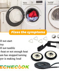 Complete Dryer Repair Kit With Drum Roller 349241T 691366 Idler Pulley And 341241 Belt For Whirlpool And Kenmore Dryers Ninety Two And One Quarter Inch Belt Four Rib Three Groove Replacement with visible kit components and laundry setting.