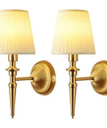 Game Changing Battery Powered Wall Sconces Set Of Two With Smooth Wireless Recharging And 12 RGB Colors Plus 3CCT Dimmable Levels For Ultimate Chill Bedroom Vibes Or Slick Living Room Decor Accents, gold finish with pleated shades.