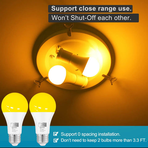 Dusk To Dawn Amber Yellow Bug Light Bulbs Outdoor 1900K Warm 600 Lumen 9.5W E26 Base 4 Pack Auto On Off in ceiling fixture