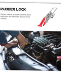 Rugged Rubber Hood Lock T-Handle with Elastic Vibration Dampening for Car Engine Covers, shown in action during engine maintenance