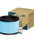 MK01 MK06 4 In 1 Air Filter Replacement with box, shown in blue with black trim, featuring adsorption filtration technology
