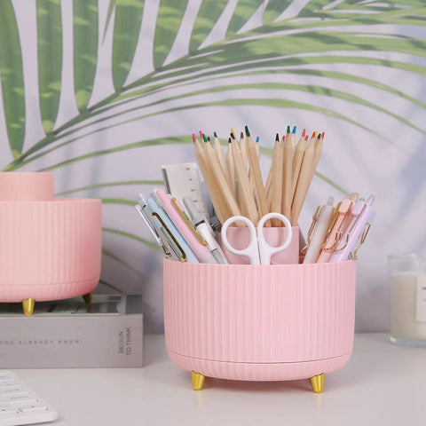 Pink 360 Degree Rotating Multipurpose Desk Organizer With 5 Slots Pen Holder For Art Supplies Office School And Home Keeps Your Desk Neat And Tidy While Saving Space