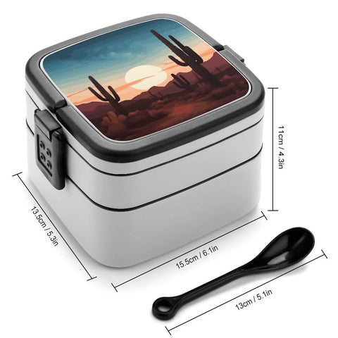 Desert Cactus Themed Bento Box For Adults Grab And Go 2 Tier Portable Lunch Box With Spoon Reusable Insulated Lunch Container Leak Proof