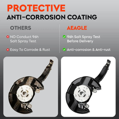 Front Right Steering Knuckle And Wheel Bearing Hub Assembly For Honda Accord 2008-2012 And Acura TSX 2009-2014 showing anti-corrosion coating comparison