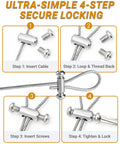Image showing a 4-step secure locking system for the Heavy Duty 4 Pack Ceiling Rod Supports, 59 Inch Adjustable Stainless Steel Brackets.