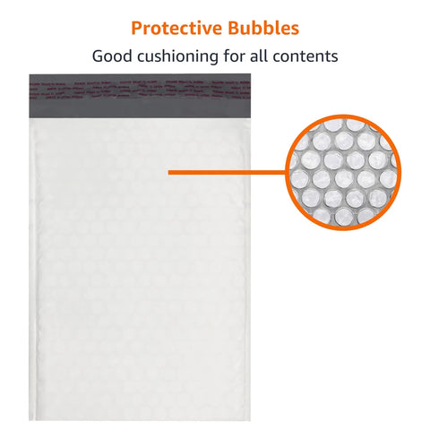 Poly Bubble Mailer 8.5x12 Inches Self Seal With Three Sixteenths Inch Air Bubble Interior, Tear-Resistant White And Grey, 100 Pack