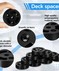 Heavy Duty Deck Ledger Spacers Bulk Pack Featuring Two Inch Round Base And Half Inch Width For No Sweat Installation Plus Top Notch Drainage On Your Next Backyard Build, showing thick black polypropylene spacers.