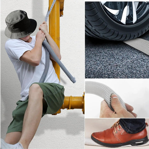 Person demonstrating strength of 6 Feet Universal Drain Hose Kit for Washing Machines and Dishwashers With Corrugated Hose