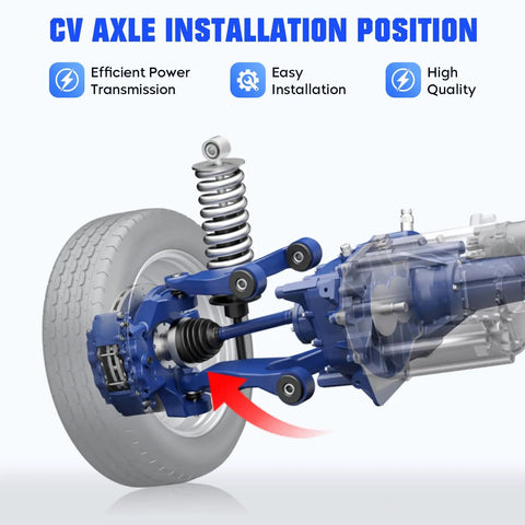 Dodge Front Left And Right CV Axle Shaft Set For AWD Charger Challenger Magnum And Chrysler 300 2005 Through 2020 Replacement Two Piece CV Joint Shaft Assembly installed on front suspension