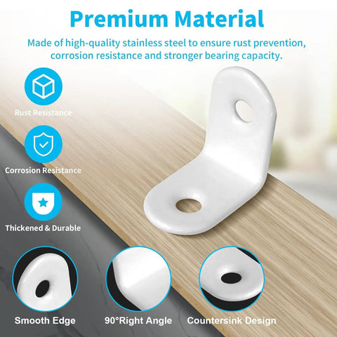 Heavy Duty White Metal Corner Braces 1 X 1 Inch Pack Of 20 Smooth Steel L Brackets With 40 Mounting Screws showing premium design and finish.