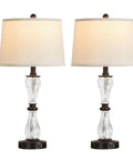 Three Way Dimmable Touch Control Glass Table Lamps Set Of Two With USB Ports And AC Outlet, 26 Inch Bedside Lamps