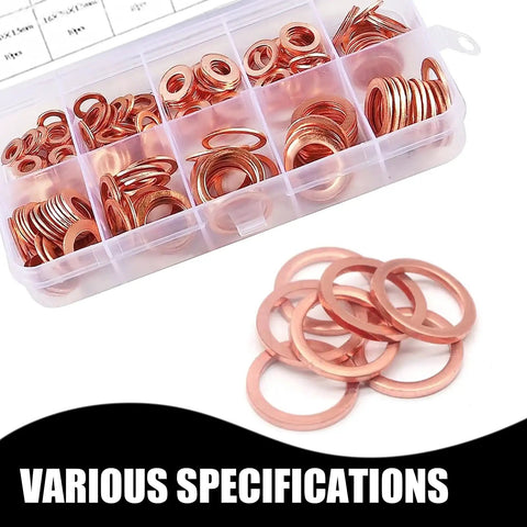 Oil Pan Plug Seal Gasket Kit With Flat Crushed Copper Washers Nine Sizes M5 M6 M8 M10 M12 M14 in organizer box