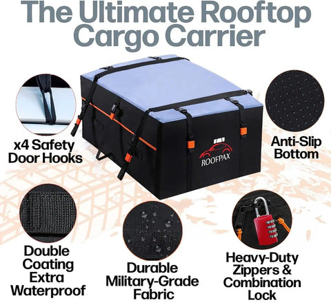 Ultra Large 28 Cu Ft Car Roof Cargo Carrier Bag Waterproof Storage For Road Trips Includes 10 Heavy Duty Tie Down Straps And 4 Hooks