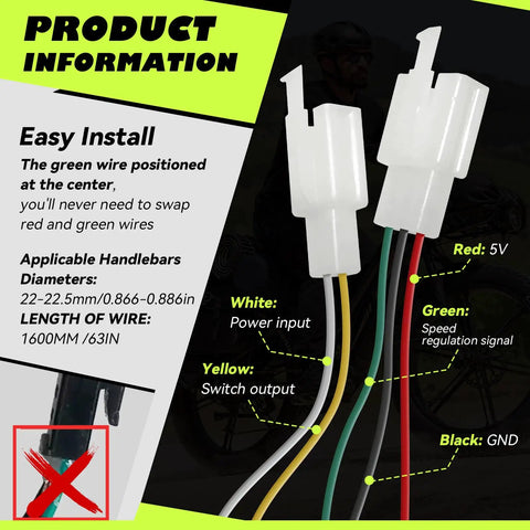 48V Ebike Half Twist Throttle With LED Display And Key Lock, Plug And Play Universal Replacement For Ridstar Q20 Series And Most 48V E Bikes, Scooters, And Motorcycles