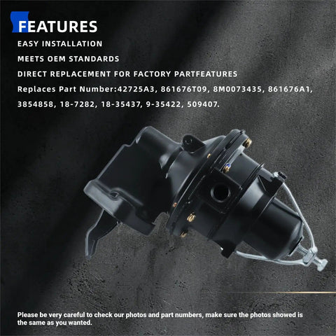 Beefed Up Marine Fuel Pump For Sterndrive Engines 2.5L 3.0L 3.7L Replaces 42725A3 861676A1 shown against grey background.