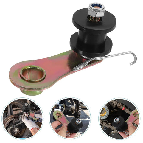 Heavy Duty Motorcycle Chain Tensioner Kit With Anti-Slip Guide Roller For Off-Road Bikes Easy Install Iron Plastic Build, close-up