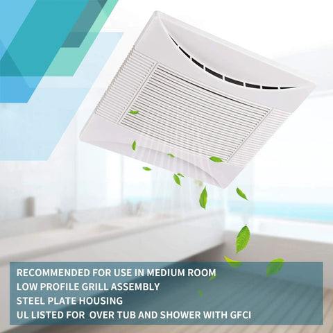 Ultra Quiet 70 CFM Bathroom Exhaust Fan With 0.3 Sone Noise Level Energy Star Qualified UL Listed Delivers Strong Airflow