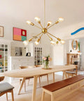 Dope Gold Sputnik Chandelier Modern Brass Lighting Set With Eight-Light Ceiling Fixture over dining table